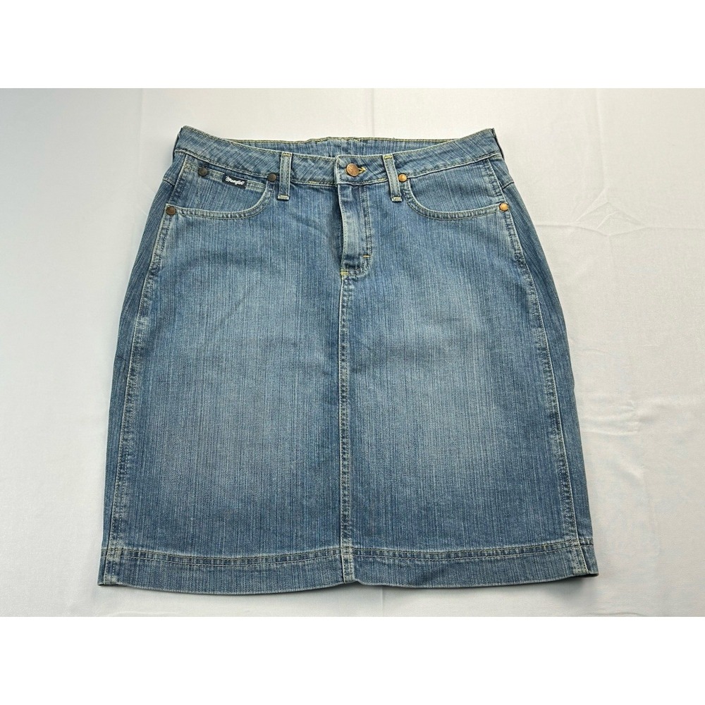 Wrangler Denim Skirt Womens 7 Y2K Western‎ Midi Jean Skirt Blue Stretch